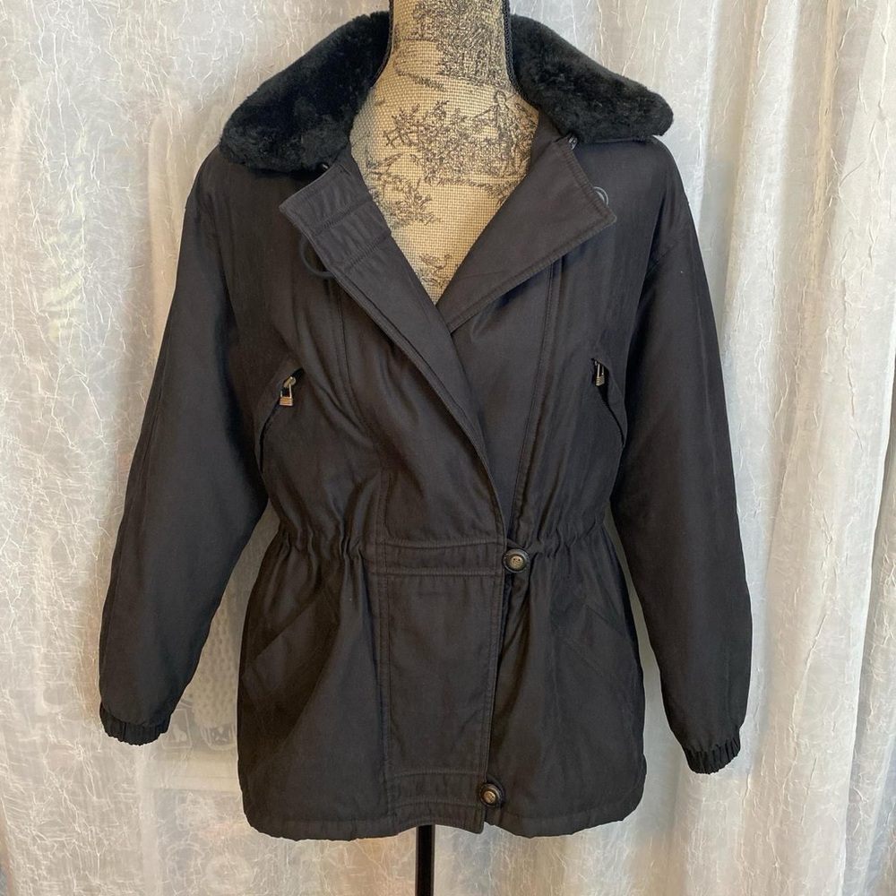 Vintage Black Jacket with Faux Fur Collar